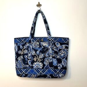 Vera Bradley Windsor Double Handle Tote Bag navy paisley Matching Zip Coin Purse